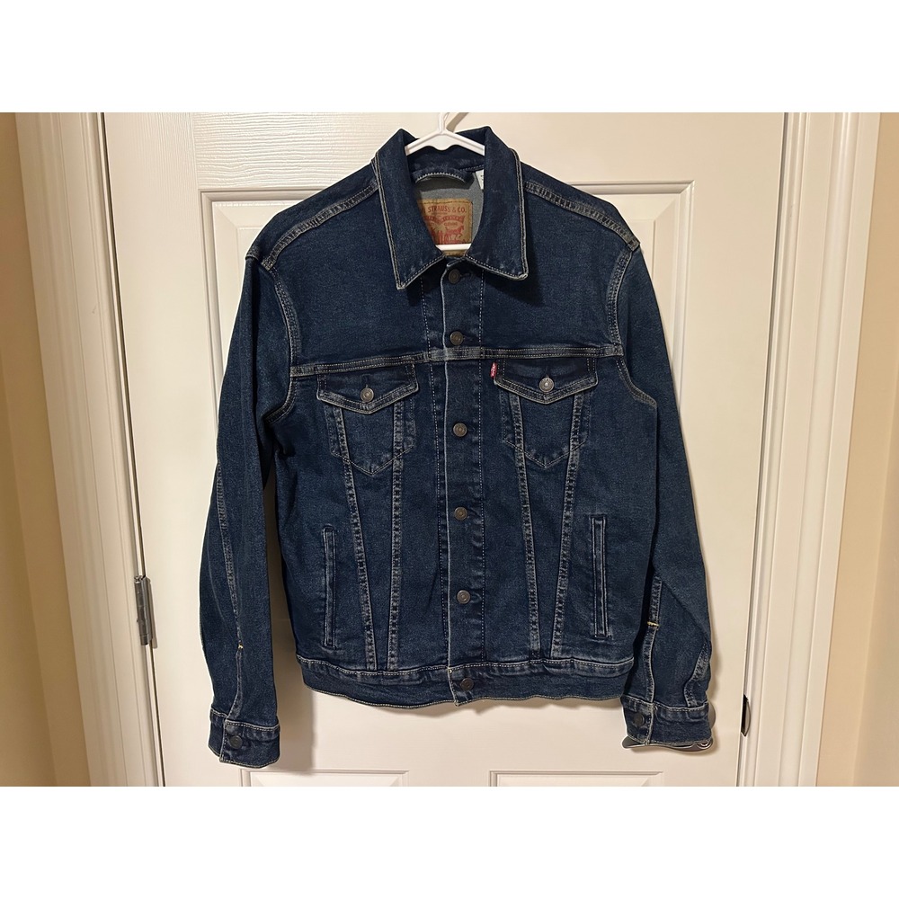 Levi's Denim Jacket Womens M Blue Trucker Jacket Stretch Dark Wash Cotton Blend